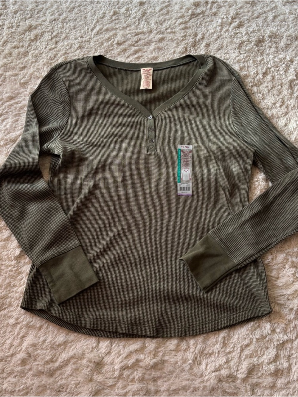 Faded Glory Olive Green Waffle-Knit Top